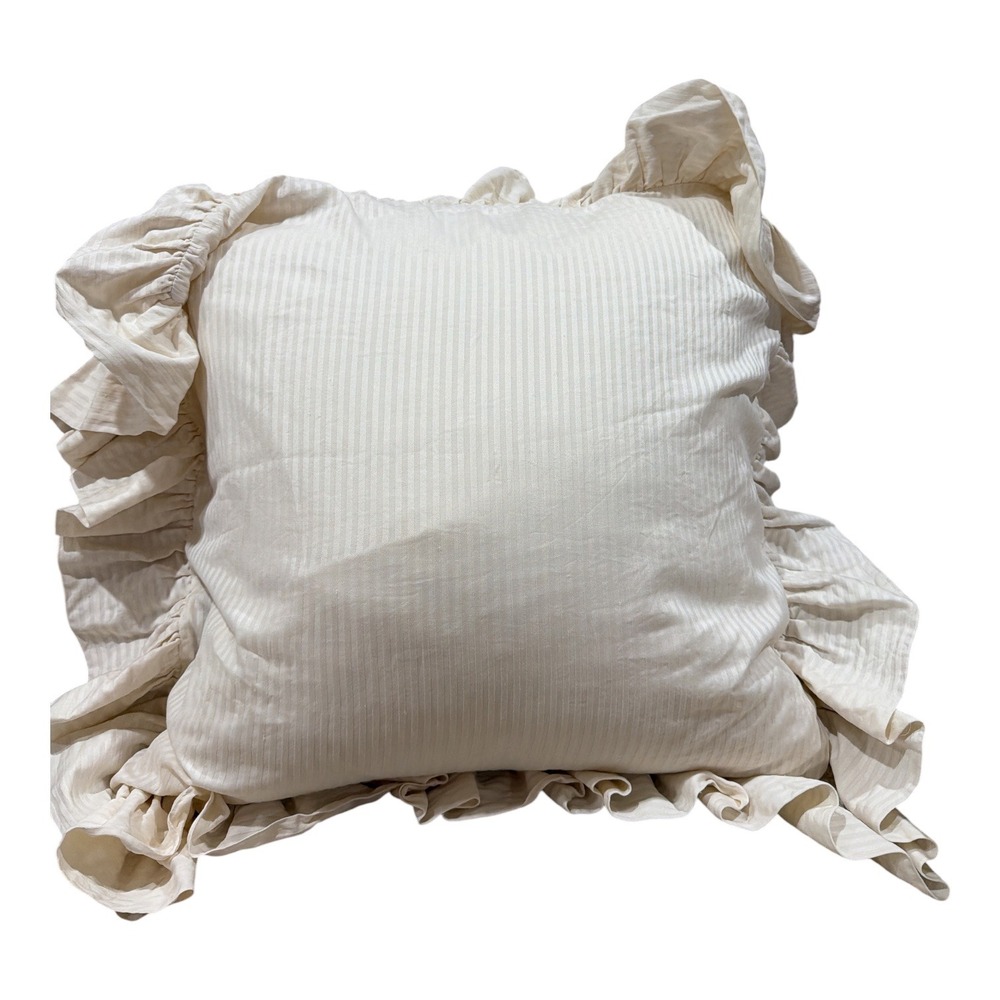 Peacock Alley Cotton Ruffle Pillow Sham Cream Stripe Italian Fabric Euro x 2